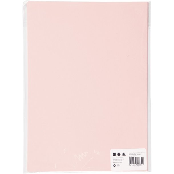 Creativ papir, A4 210x297 mm, 80 g, lys rosa, 20ark