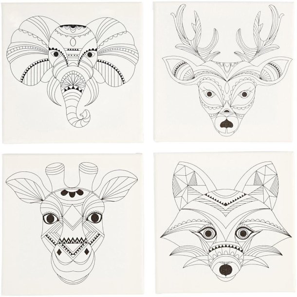 Malerlrred med print, str. 20x20 cm, dybde 1,5 cm, dyr, 4stk., 280 g
