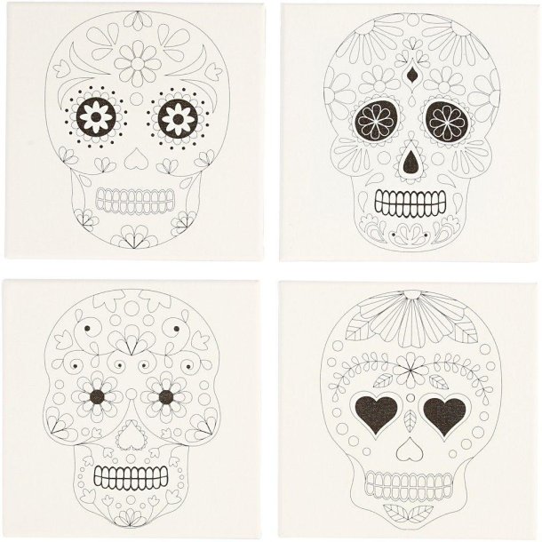 Malerlrred med print, str. 20x20 cm, dybde 1,5 cm, kranier, 4stk., 280 g