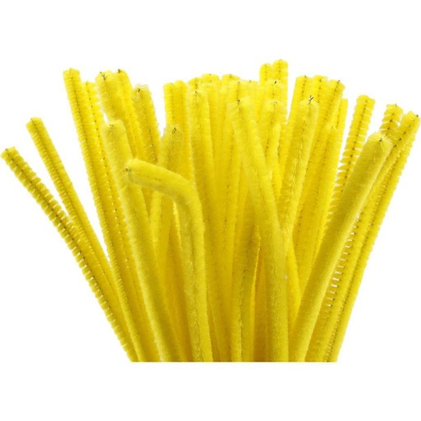 Chenille, tykkelse 6 mm, L: 30 cm, gul, 50stk.