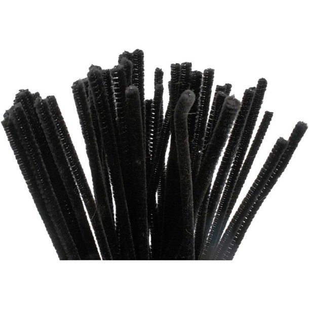Chenille, tykkelse 6 mm, L: 30 cm, sort, 50stk.