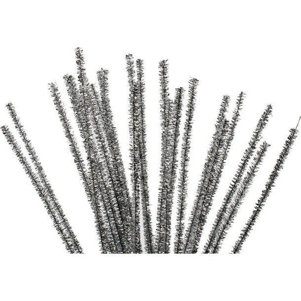 Chenille, tykkelse 6 mm, L: 30 cm, slv, 24stk.
