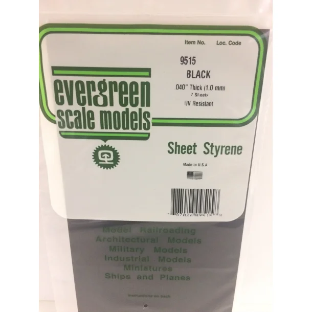 Sort polystyren ark 15x30 cm 1mm, 2 ark pr pakke
