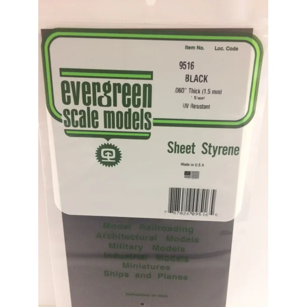 Sort polystyren ark 15x30 cm 1,5mm, 2 ark pr pakke