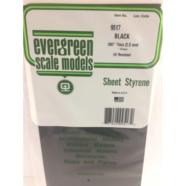 Sort polystyren ark 15x30 cm 2mm, 2 ark pr pakke